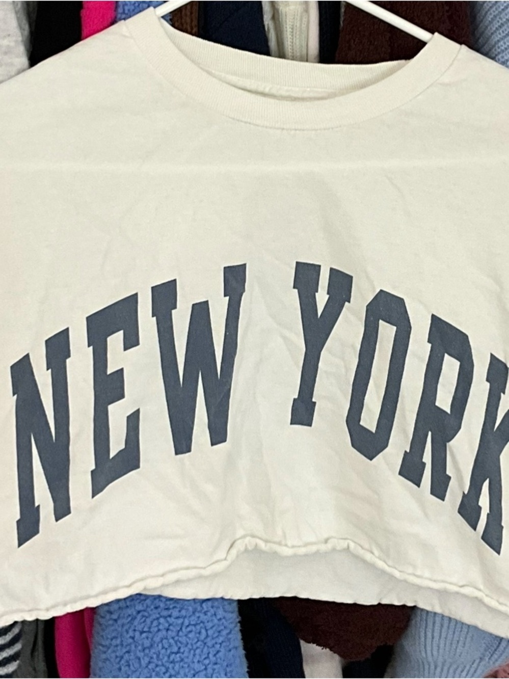 PacSun White Crop Muscle Tee with Navy 'NEW YORK' Print